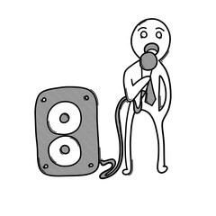 Businessman holding microphone. Doodle vector icon. Drawing sketch illustration hand drawn cartoon line eps10
