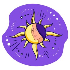 Woman with closed eye in sun symbol circle vector