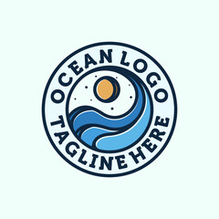 Ocean Wave Logo Design. Exclusive Logo, Symbol or Icon of Ocean. Creative and Minimalist Wave Logo Template. Modern Line Art Ocean, Water or Wave Logo Design. Sun and Sea Logo Concept Inspiration