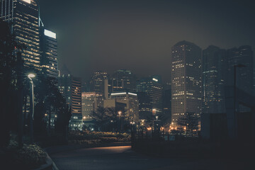 Modern office buildings in Hong Kong at night time