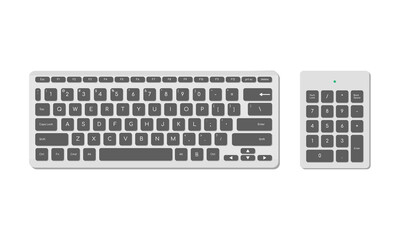 Fototapeta na wymiar A set of computer keyboards, basic and numeric with symbols, gray. A modern image of a computer keyboard. Flat vector illustration