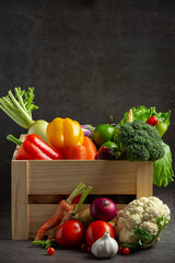 healthy vegetables on old dark background,World food day