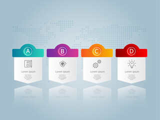 abstract horizontal  timeline infographics 4 steps with world map template for business and presentation