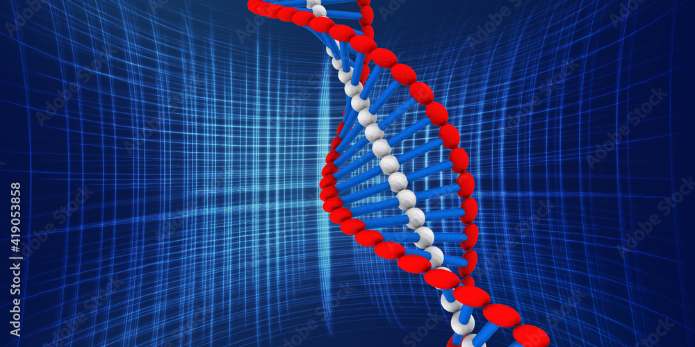 Poster 3d render of dna structure, abstract background