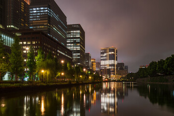 View on the Tokyo towers at a rainy night, Japan.