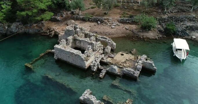 aerial drone footage of famous tourism place blue lagoon oludeniz fethiye turkey