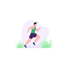 Sport boy running illustration concept design. Cartoon illustration. Cartoon character of runner boy. Athletic boy running illustration