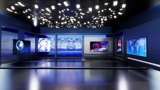 3D Virtual TV Studio News	, TV On Wall.3D Virtual News Studio Background Loop