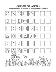 Math worksheet for kids with patterns and shapes
