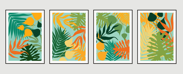 Fototapeta na wymiar Abstract art nature background vector. Modern shape line art wallpaper. Boho foliage botanical tropical leaves and floral pattern design for home deco, wall art, social media post and story background