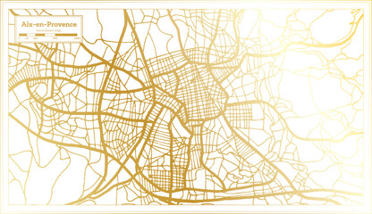 Aix en Provence France City Map in Retro Style in Golden Color. Outline Map.