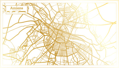 Amiens France City Map in Retro Style in Golden Color. Outline Map.