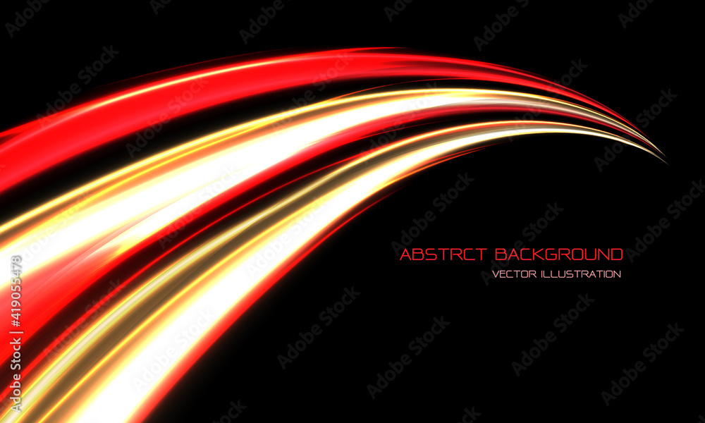 Poster abstract red yellow light hight speed dynamic curve on black with blank space design modern futurist
