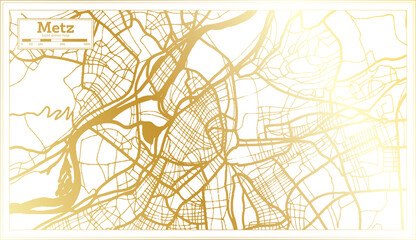 Metz France City Map in Retro Style in Golden Color. Outline Map.