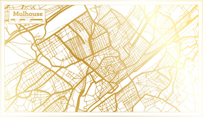 Mulhouse France City Map in Retro Style in Golden Color. Outline Map.