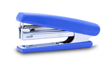 Blue stapler isolated on white background with clipping path use for advertising new stapler product show stronger, shape, style and usefull.