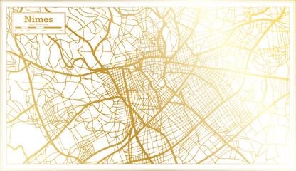 Nimes France City Map in Retro Style in Golden Color. Outline Map.