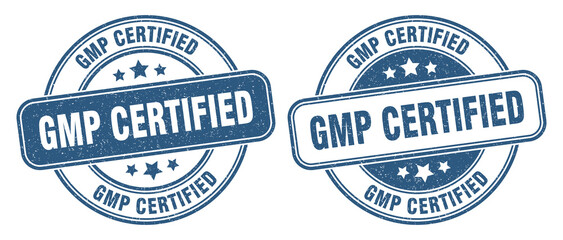 gmp certified stamp. gmp certified label. round grunge sign