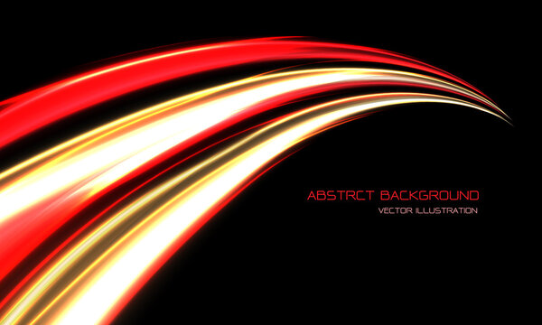 Abstract red yellow light hight speed dynamic curve on black with blank space design modern futuristic technology background vector illustration.