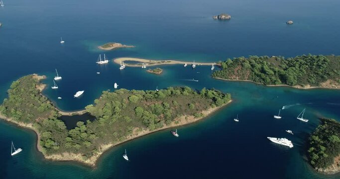aerial drone footage of famous tourism place blue lagoon oludeniz fethiye turkey