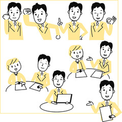 男性スーツ色々ポーズセット2色