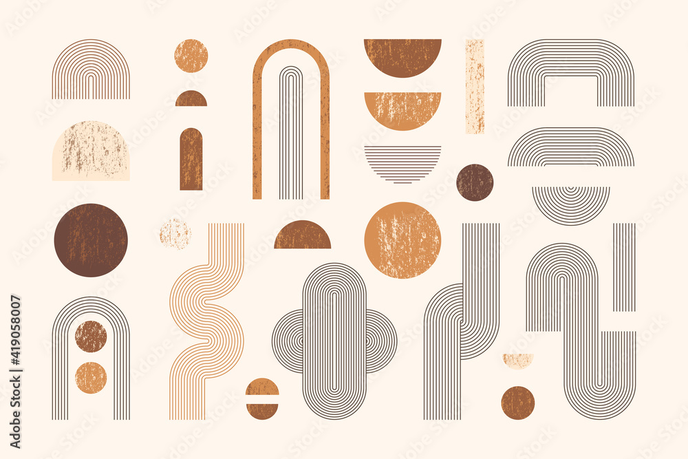 Wall mural set of abstract geometric shapes with line and strips. vector elements for web design, banner, poste