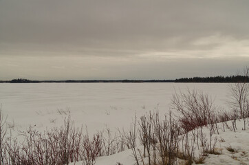 Astotin Lake on a Cloudy Winter Day