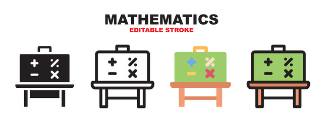 Mathematics icon set with different styles. Editable stroke and pixel perfect. Can be used for web, mobile, ui and more.