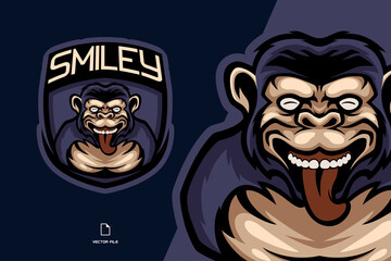monkey smiling with tongue mascot logo illustration