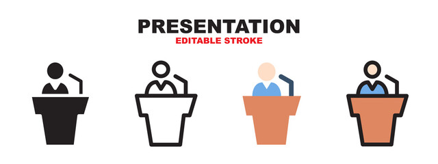 Presentation icon set with different styles. Editable stroke and pixel perfect. Can be used for web, mobile, ui and more.