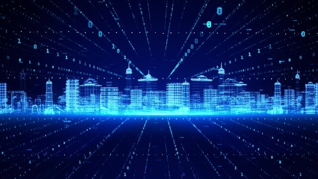 Digital smart City and cloud computing using artificial intelligence Loop Background. 5g high-speed connection data analysis. Digital data network connections and global communication background.