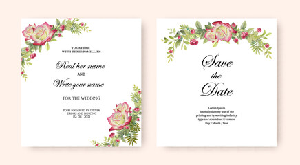 Botanical design cards with geometric template, Wedding invitation vintage frame.