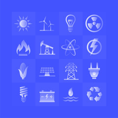 Energy gradient icons set on blue background