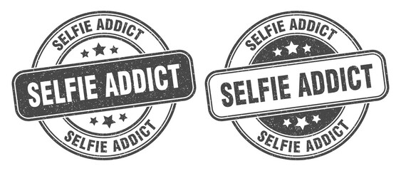 selfie addict stamp. selfie addict label. round grunge sign