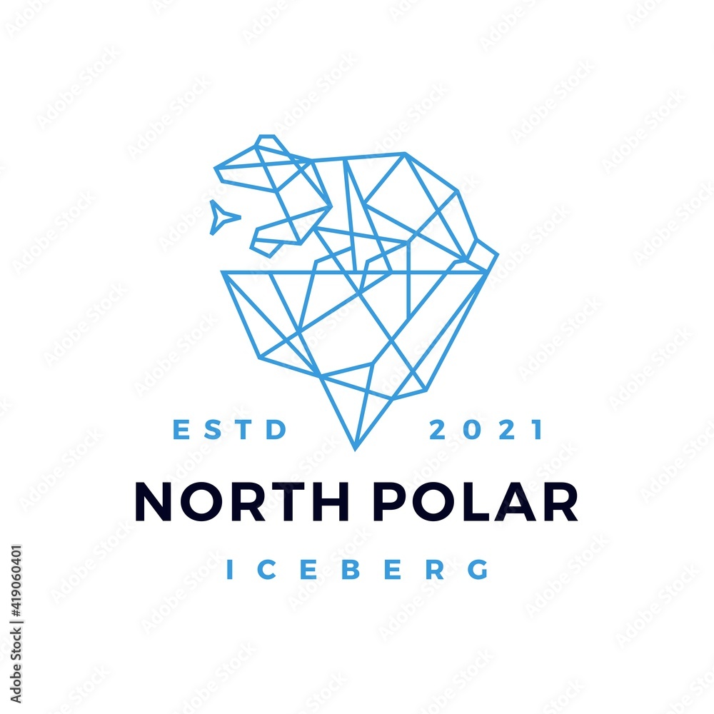 Wall mural north star polar bear ice berg geometric polygonal logo vector icon illustration