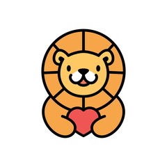 cute lion love heart cartoon playful logo vector icon illustration