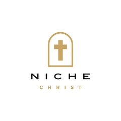 niche christ cross door arch church logo vector icon illustration