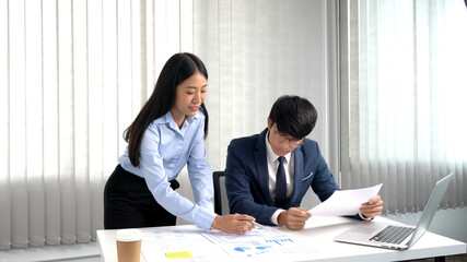 Business People Meeting discussion Analysis  with professional investor working new start up project at office, Corporate team brainstorming concept.