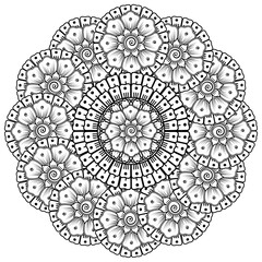 Mehndi flower for henna, mehndi, tattoo, decoration. decorative ornament in ethnic oriental style. doodle ornament. outline hand draw illustration. coloring book page.