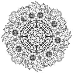 Mehndi flower for henna, mehndi, tattoo, decoration. decorative ornament in ethnic oriental style. doodle ornament. outline hand draw illustration. coloring book page.