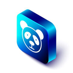 Isometric Cute panda face icon isolated on white background. Animal symbol. Blue square button. Vector. © Vadim