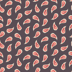 Hand-Drawn Artistic Ditsy Colorful Paisley Vector Seamless Pattern. Boho Traditional Ethnic Fashion Shawl Print. Painterly Doodle Folk Foulard Texture Background