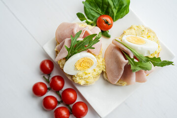 egg, ham, cheese dip, bread spread egg, ham, cheese  sandwich, finger party food, snack luch 