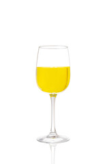 glass goblet with sparkling white wine. isolated white background.