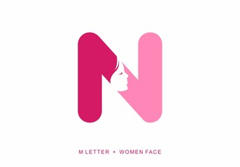 Purple pink color of N initial letter with women face shape