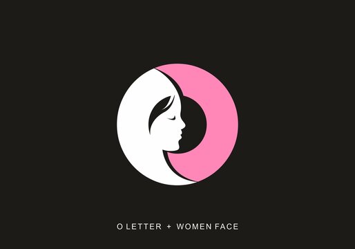 White Pink Color Of O Initial Letter With Women Face Shape