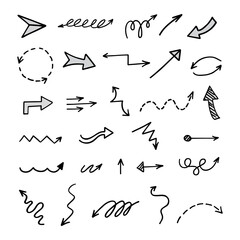 Vector set of hand-drawn arrows, elements for presentation