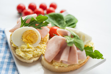 egg, ham, cheese dip, bread spread egg, ham, cheese  sandwich, finger party food, snack luch 