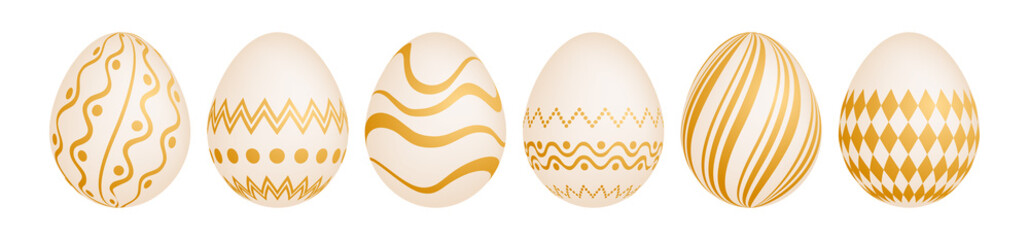 Set of six gold Easter eggs