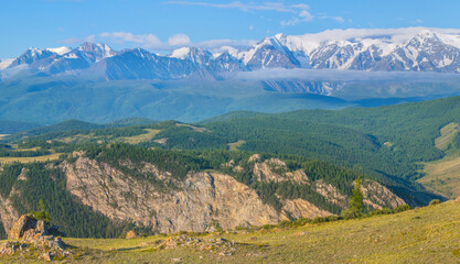 Fototapeta premium Mountain landscape, sunny summer day. Traveling in the mountains